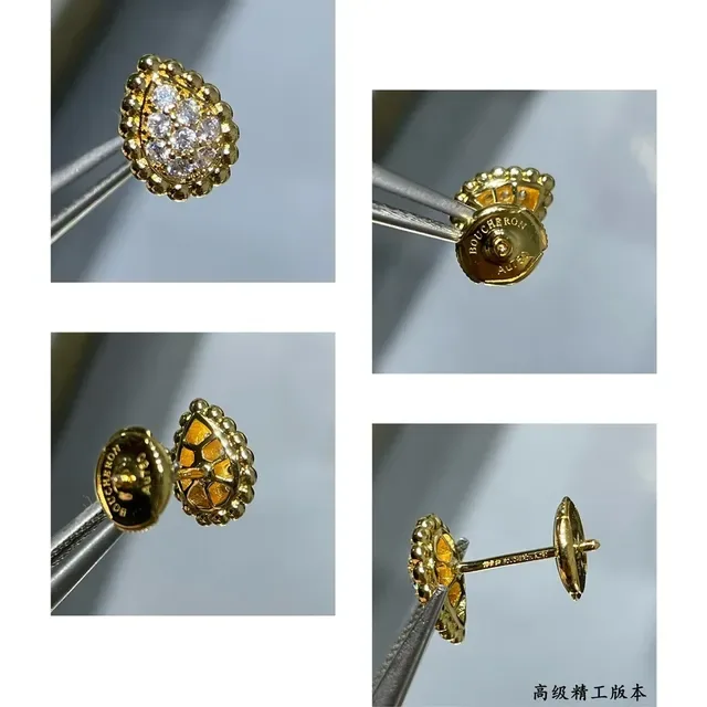 Gold-Tone Beaded Border Cluster Stone Teardrop Stud Earrings 3