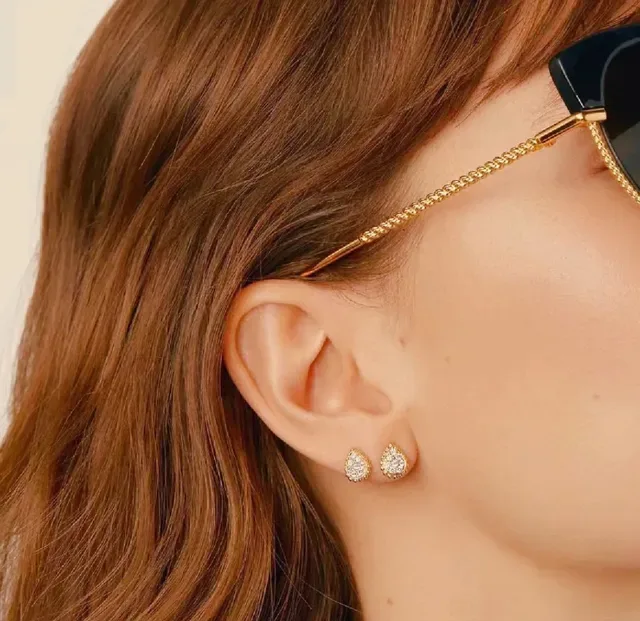 Gold-Tone Beaded Border Cluster Stone Teardrop Stud Earrings 9