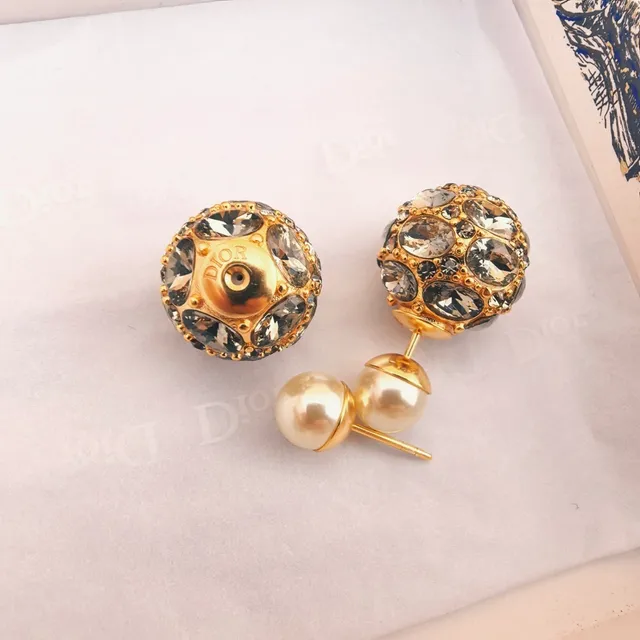 Gold-Tone Crystal Sphere Pearl Drop Earrings 4