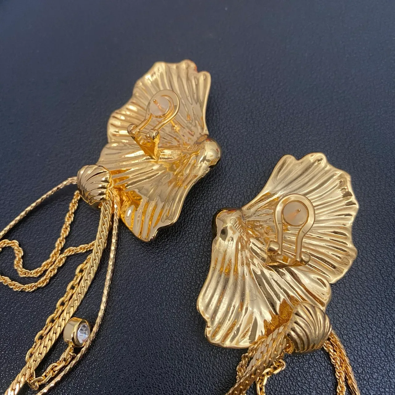 Gold-Tone Fan-Shaped Crystal Tassel Drop Earrings 5