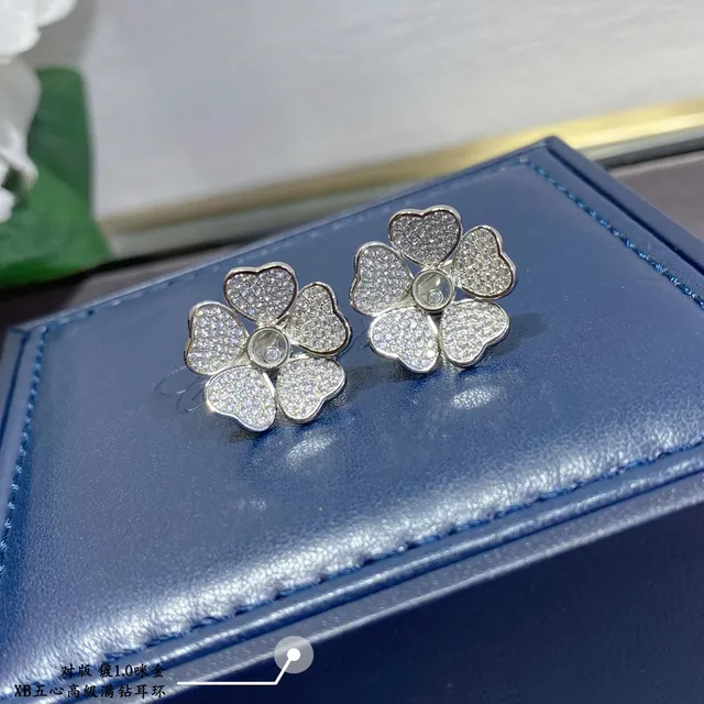 Gold-Tone Five-Petal Floral Pavé Crystal Stud Earrings 6