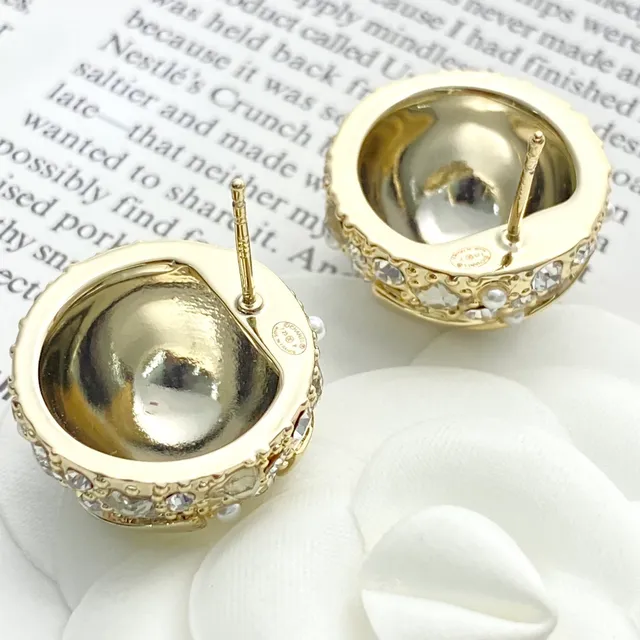 Gold-Tone Interlocking Loop Crystal and Pearl Stud Earrings 5