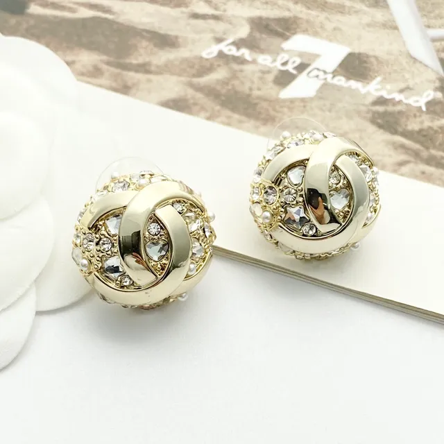 Gold-Tone Interlocking Loop Crystal and Pearl Stud Earrings 9