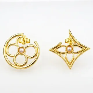 Gold-Tone Openwork Pearl-Centered Geometric Stud Earrings