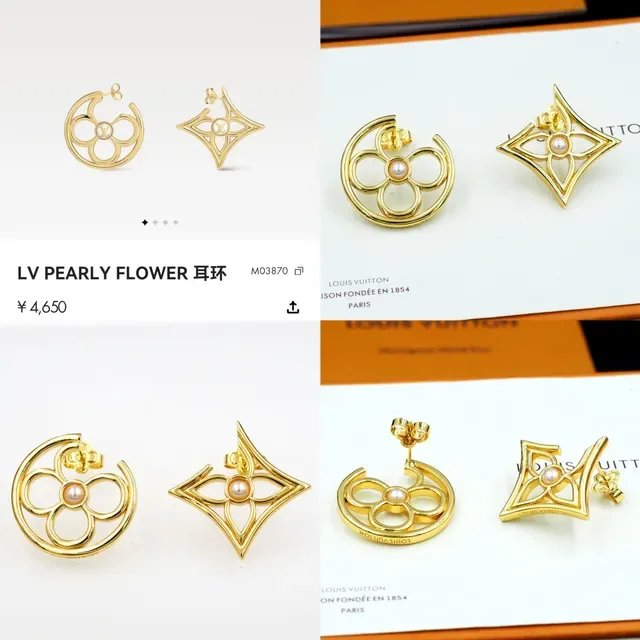 Clous d'oreilles dorés ajourés à perles au centre et design géométrique 12
