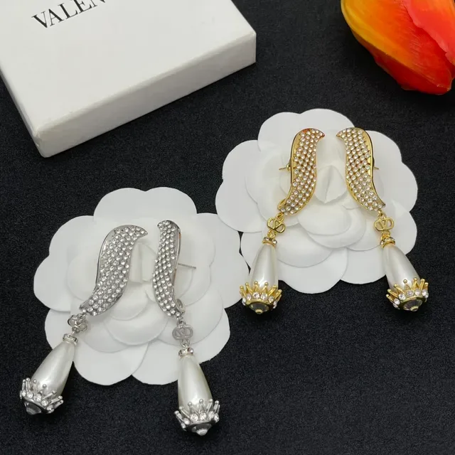 Gold-Tone Pavé Crystal Wing Dangling Pearl Teardrop Earrings 2