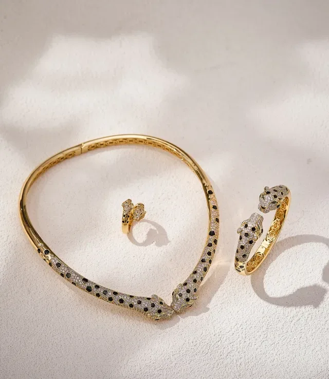 Gold-Tone Pavé Dual Animal-Head Bangle Bracelet 6