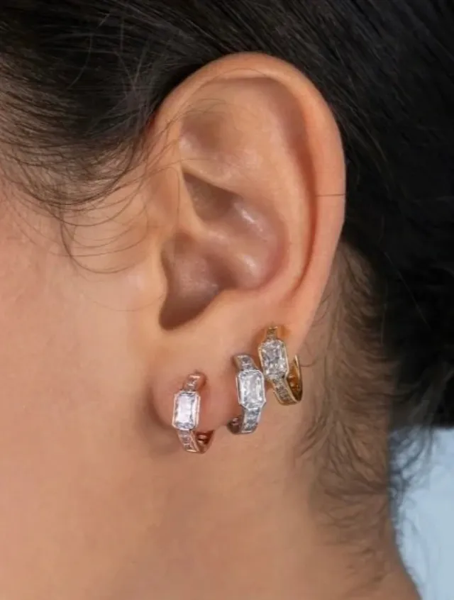 Gold-Tone Stone-Set Hoop Earrings 2