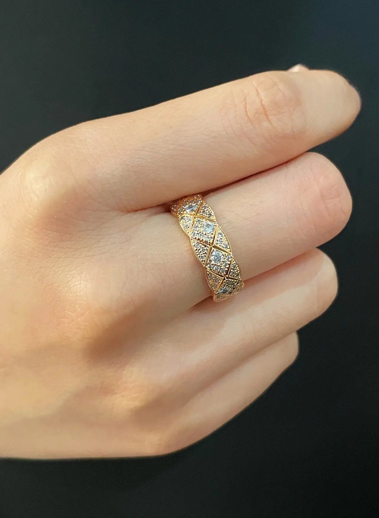 Gold-Tone Woven Pavé Ring 9