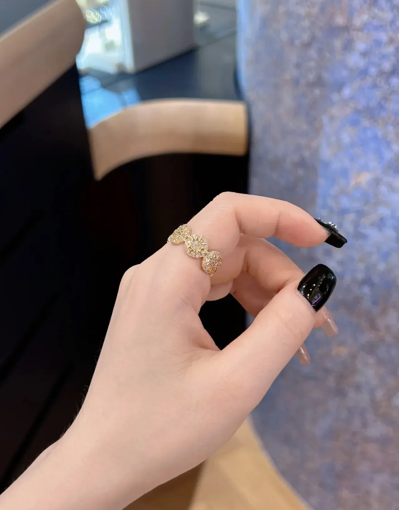 Gold-Toned Floral Cluster Pavé Diamond Ring 4