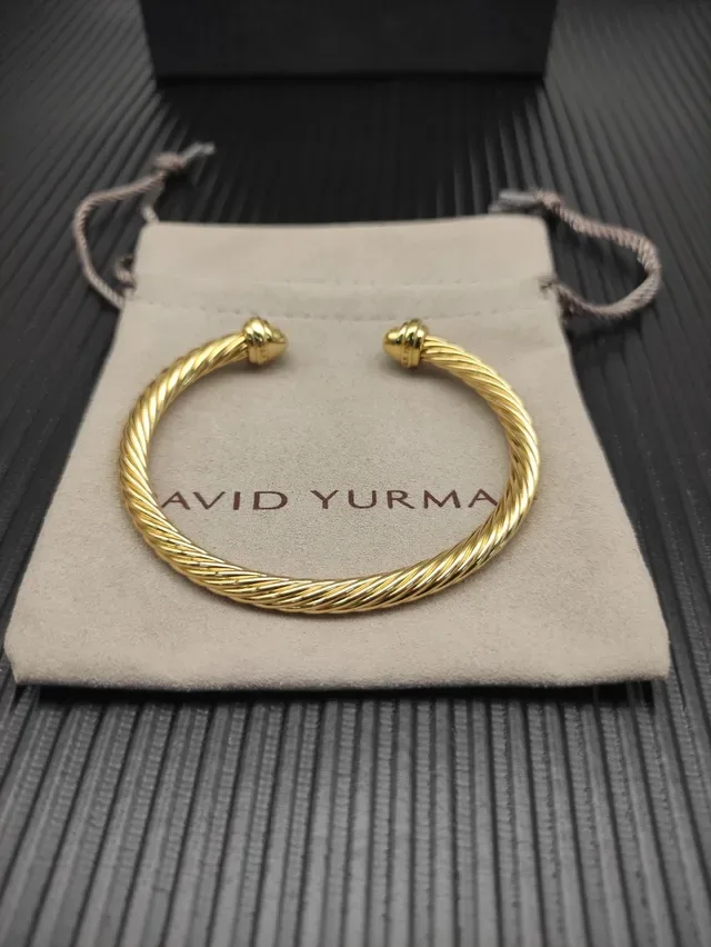 Gold Twisted Rope Diamond Terminal Open Bangle Bracelet 8