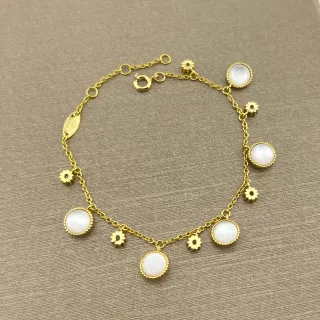سوارة سلسلة ذهبية وبيضاء كابوشونات دائرية
