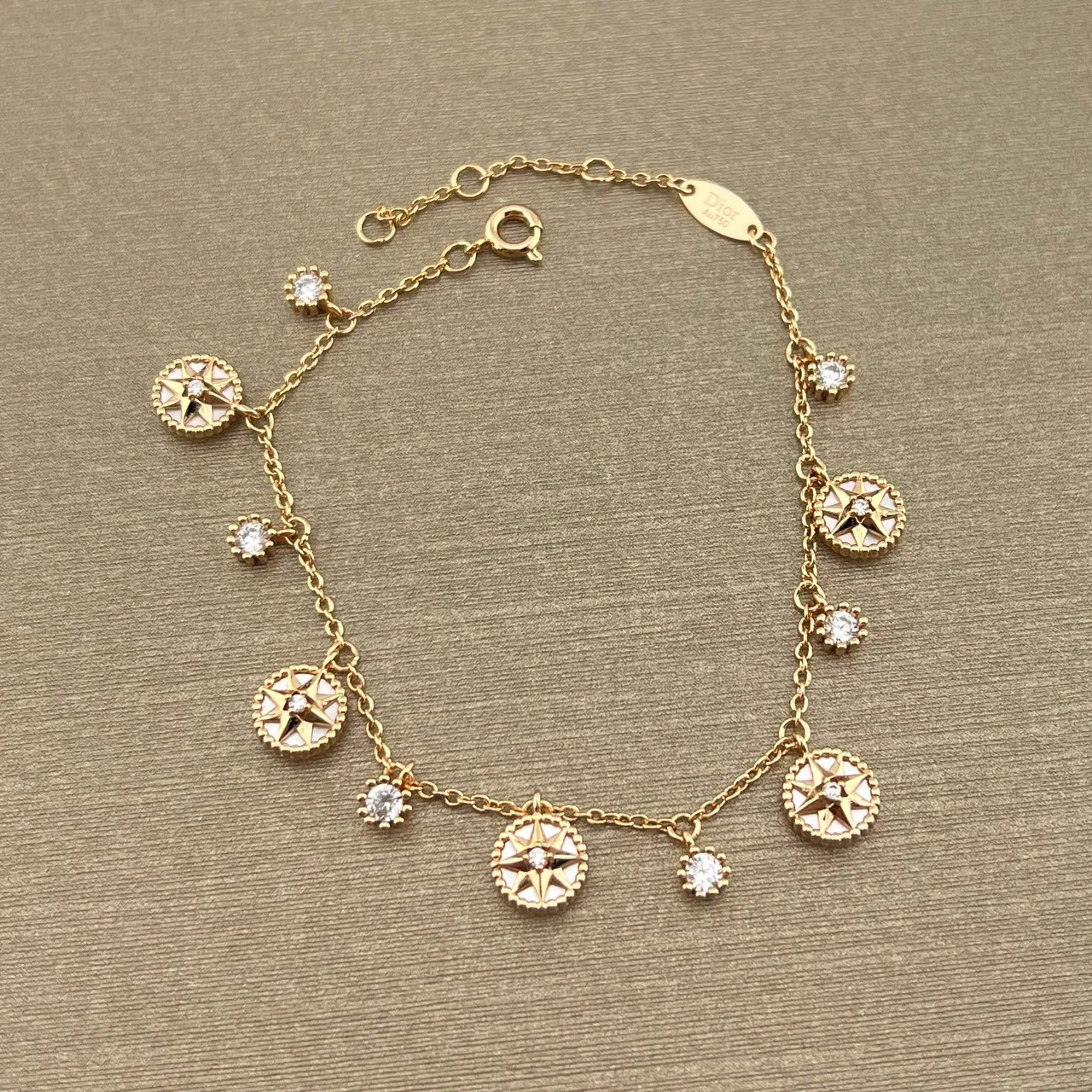 Gold White Chain Round Cabochon Charms Bracelet 5