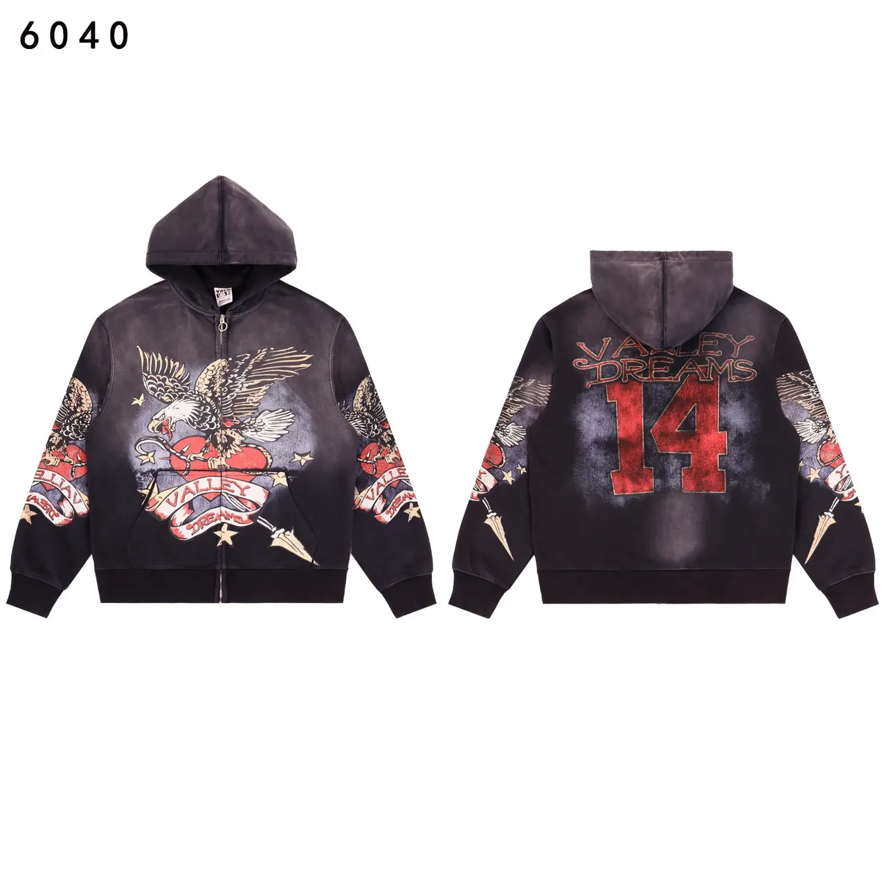 Gradient Dye Eagle Print Zip-Up Hoodie 10