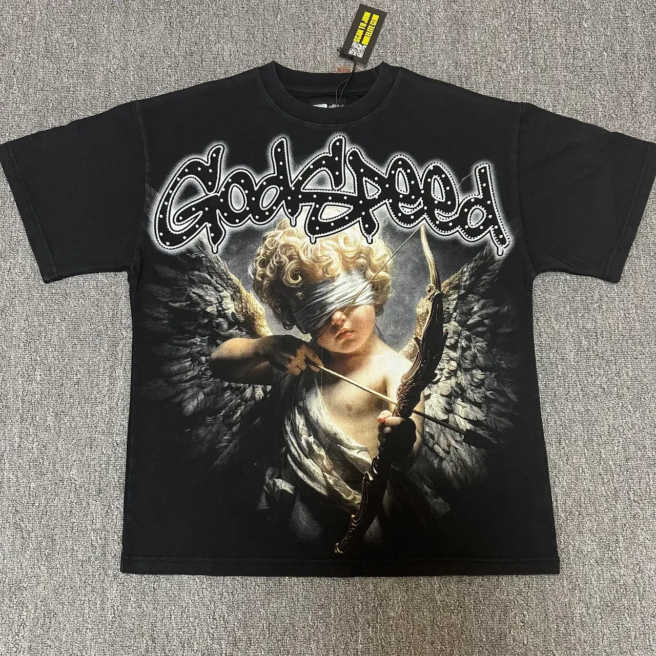 Graphic Print Blindfolded Cherub Angel T-Shirt 2