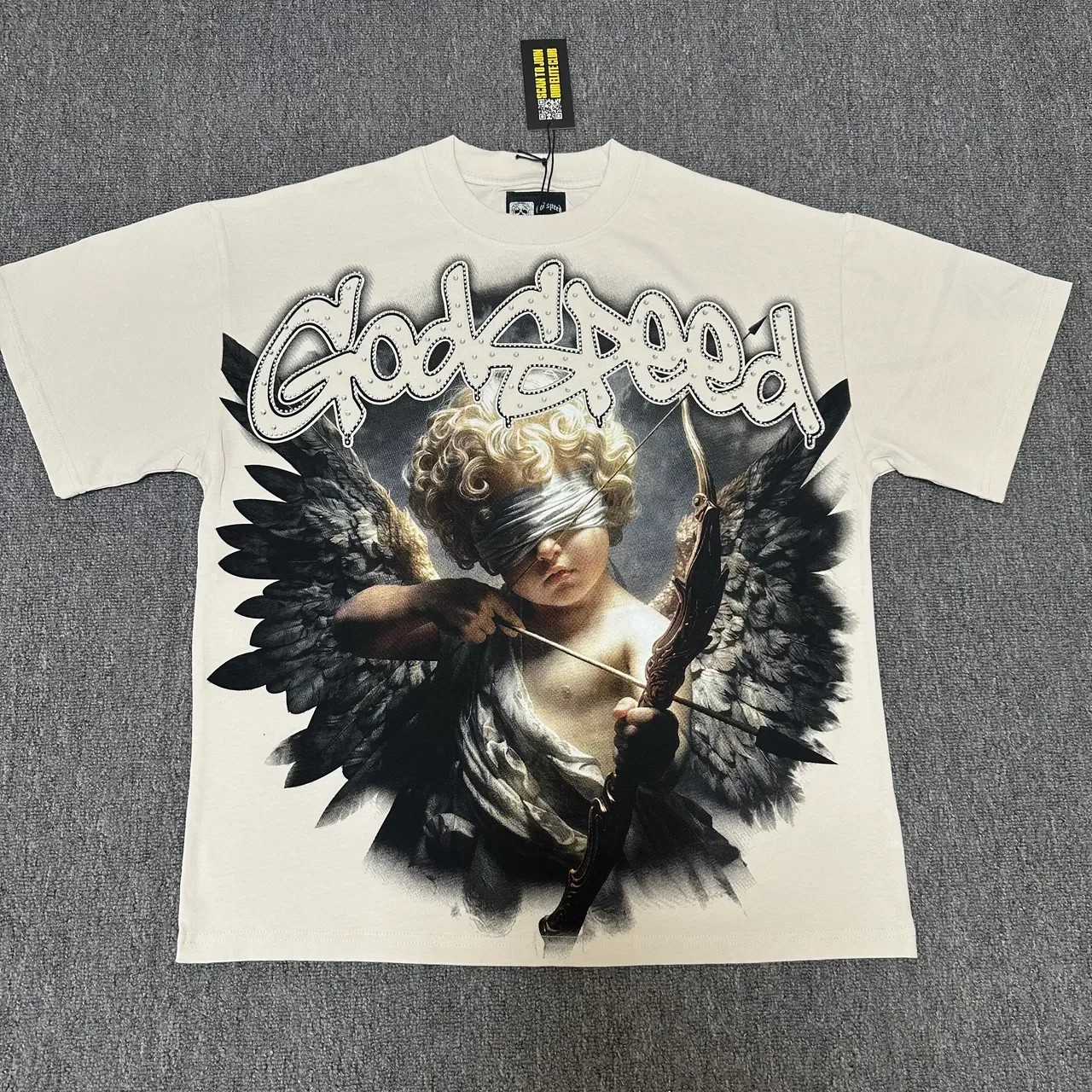 Graphic Print Blindfolded Cherub Angel T-Shirt 3