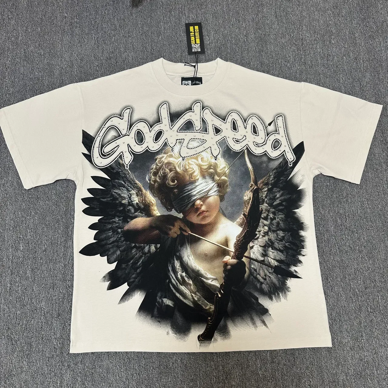 Graphic Print Blindfolded Cherub Angel T-Shirt 4
