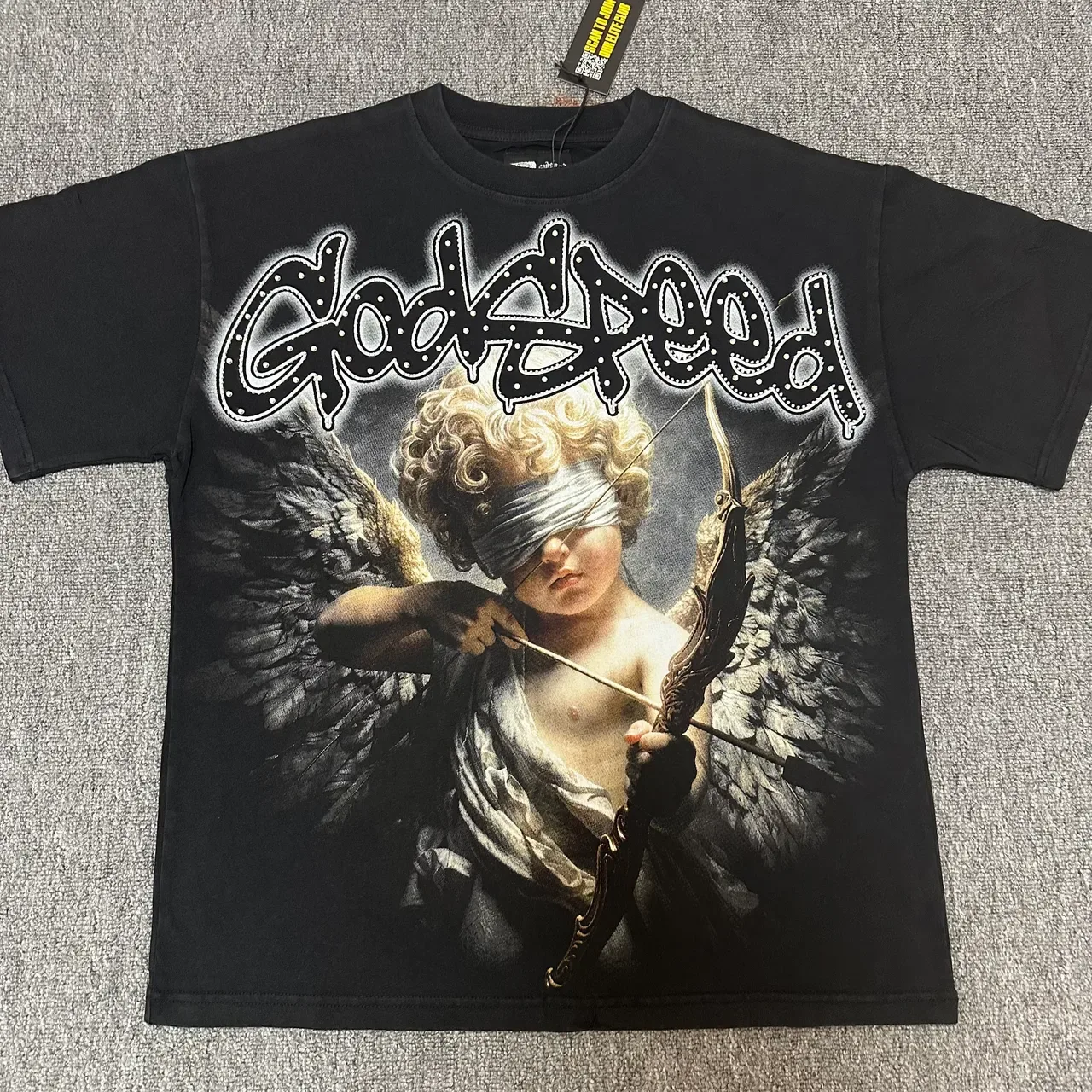 Graphic Print Blindfolded Cherub Angel T-Shirt 5
