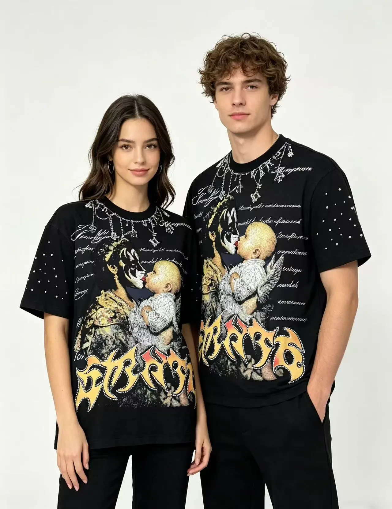 Graphic-Print Rhinestone-Embellished Oversized T-Shirt 4