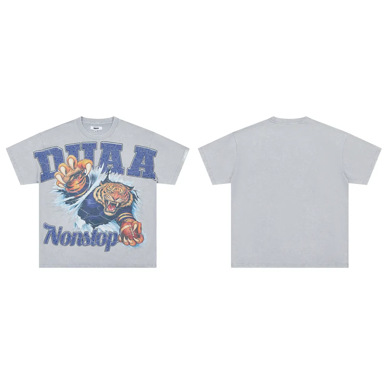 Gray Distressed Graphic Tiger Print Oversized T-Shirt 2