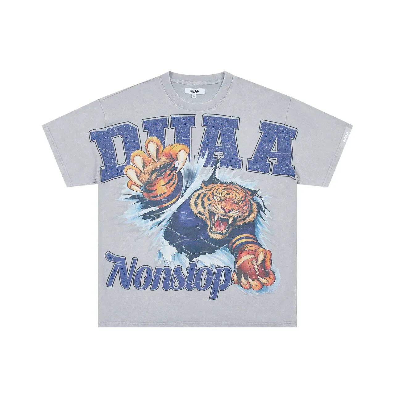 Gray Distressed Graphic Tiger Print Oversized T-Shirt 3