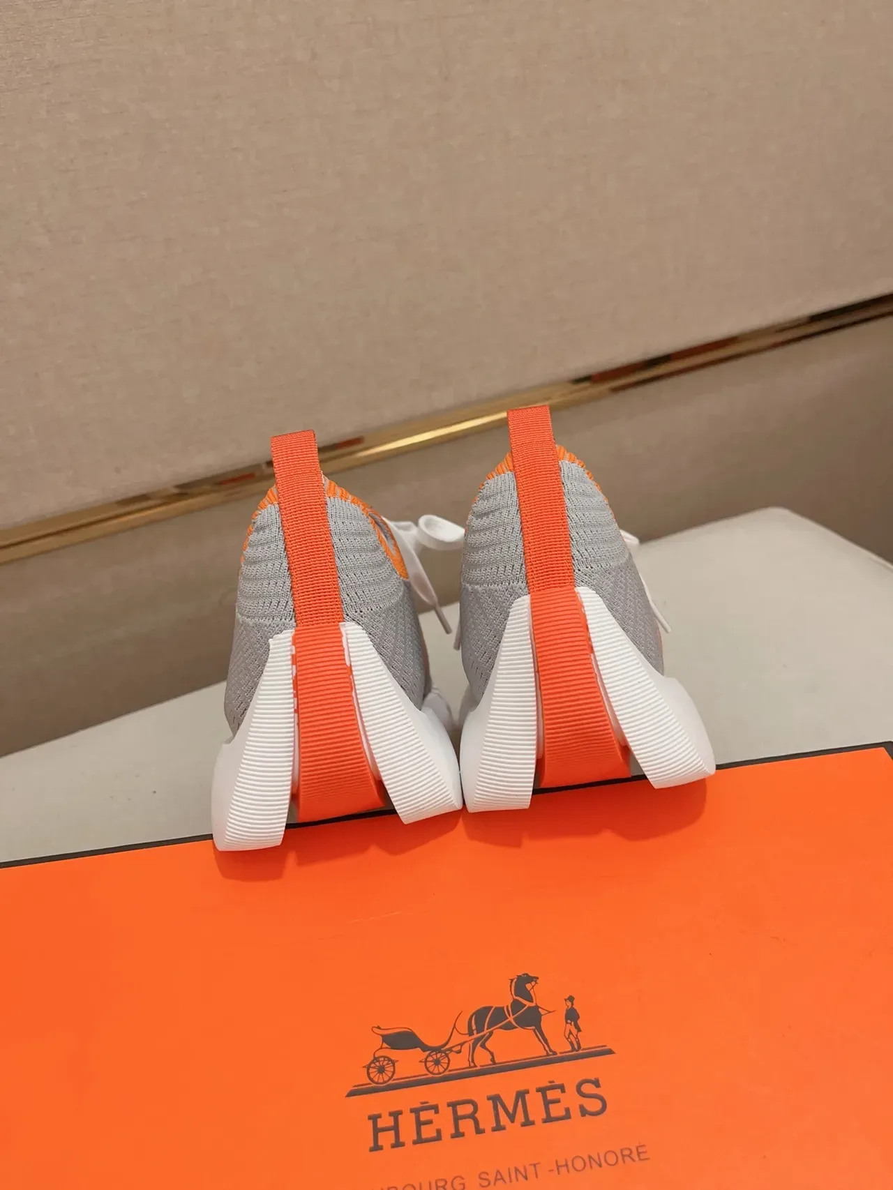 Gray Orange Knit Upper Sculpted Wavy Midsole Sneakers 3