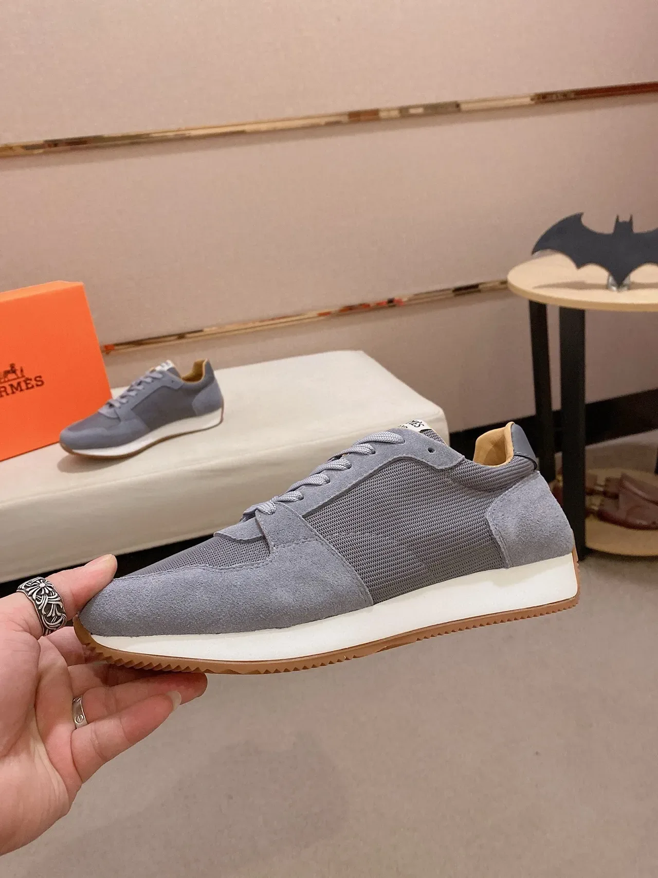 Gray Suede and Mesh Retro Runner Sneaker 3