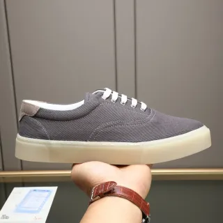 Gray White Low-Top Corduroy-Textured Upper Canvas Shoes