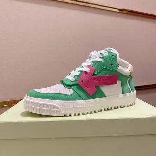 Green Pink Suede And White Perforated Upper Bold Strap Overlay Sneakers