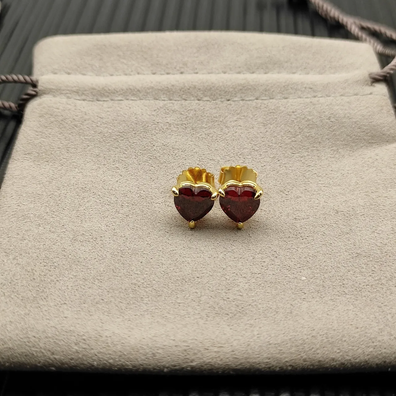 Heart-Shaped Faceted Red Gemstone Gold-Tone Stud Earrings 7