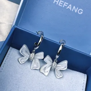 HEFANG বো পেন্ডেন্ট ক্রিস্টাল অ্যাকসেন্ট সিলভার টোন ইয়ারিংস