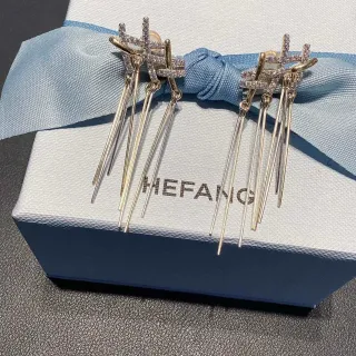 HEFANG أقراط كريستال هندسية مع فرنج معلقة