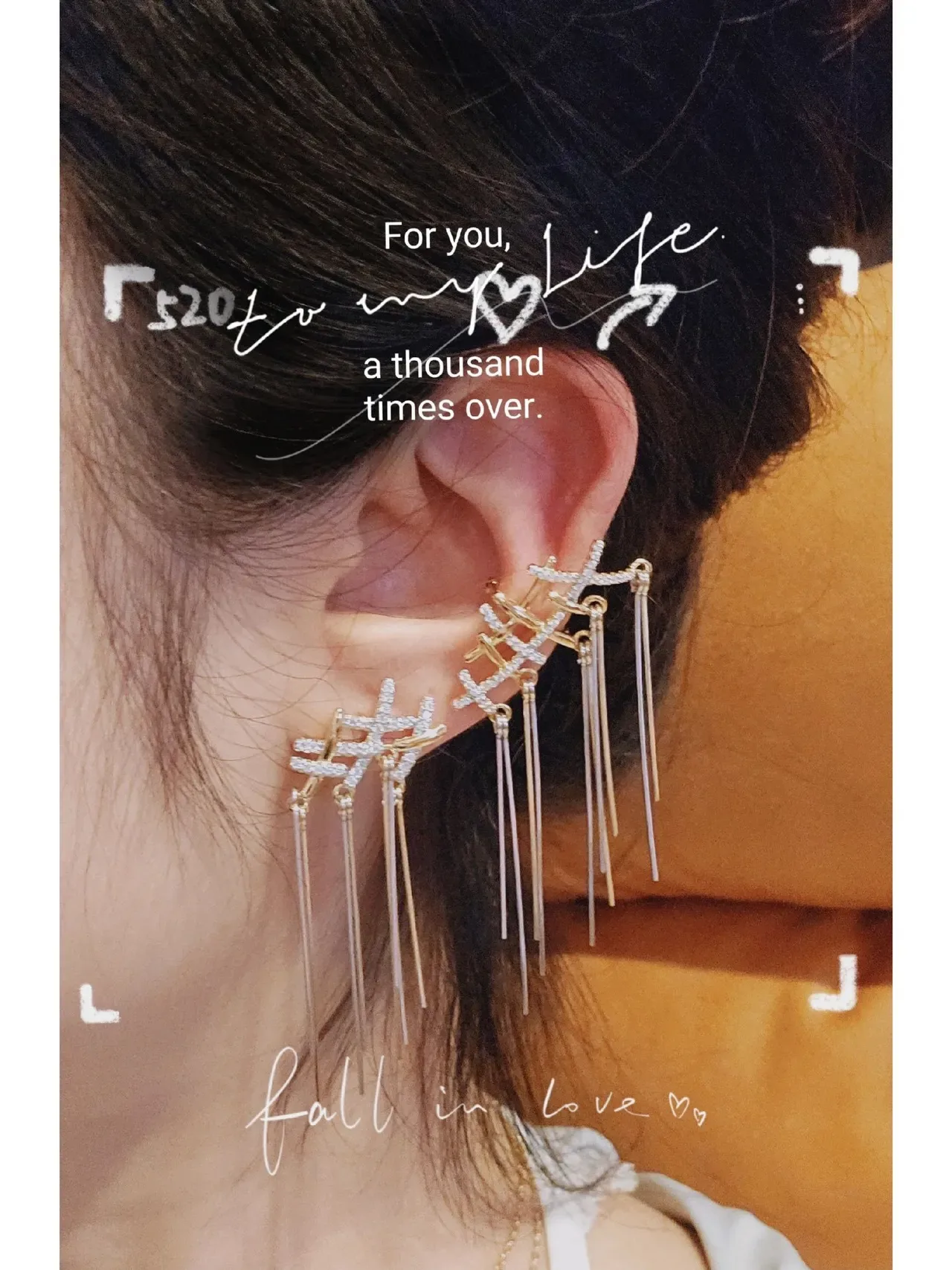 HEFANG Geometric Crystal Fringe Dangle Earrings 3