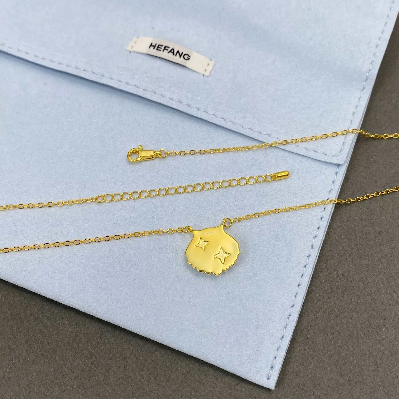 HEFANG Chaîne Or Argent Pavé-Set Pendentif Coquillage Collier 3