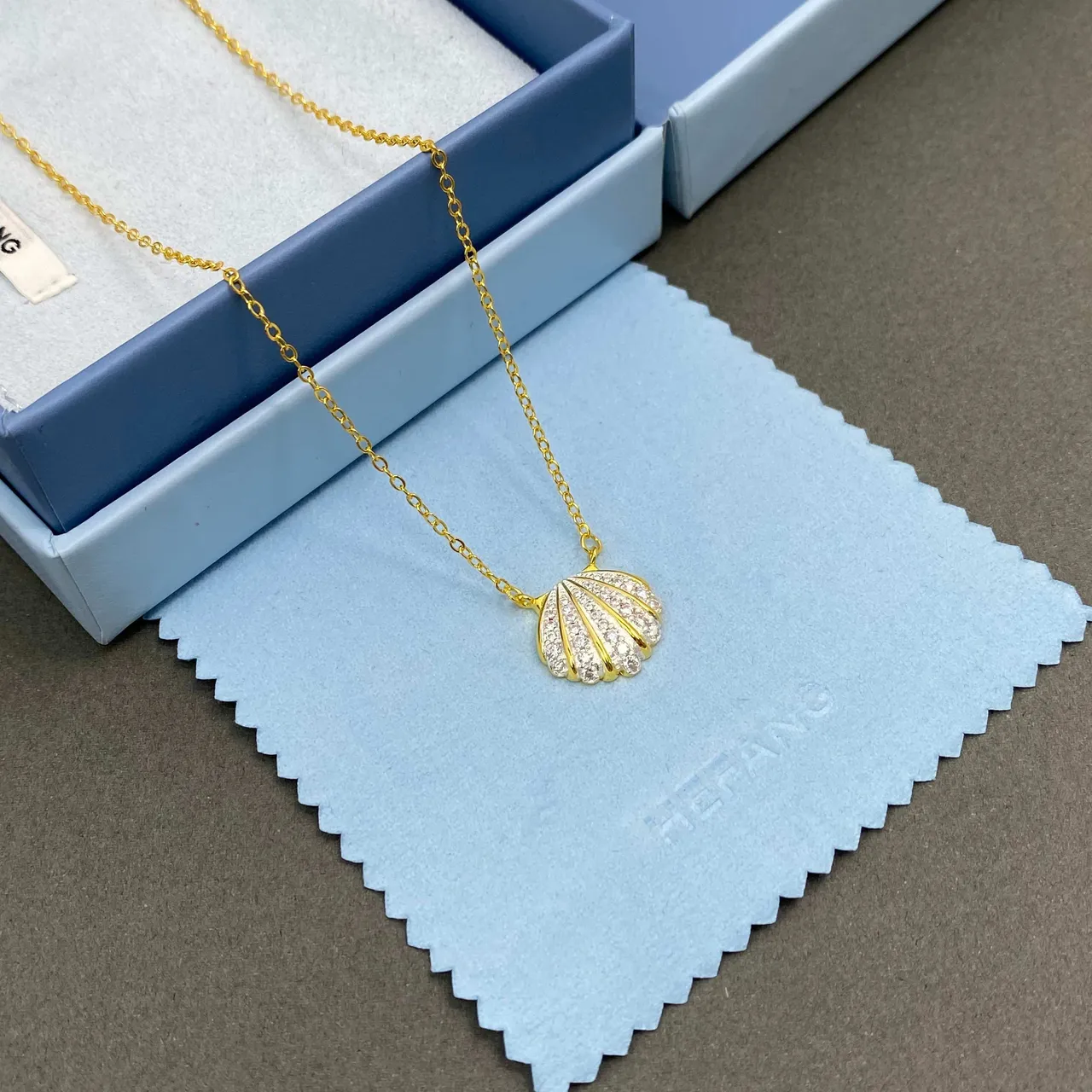 HEFANG Chaîne Or Argent Pavé-Set Pendentif Coquillage Collier 4
