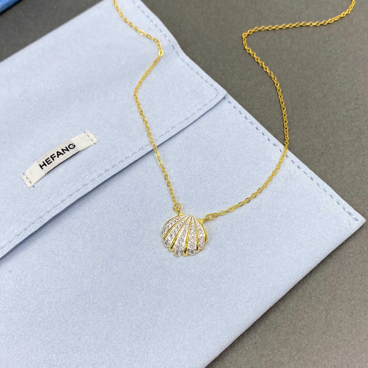HEFANG Chaîne Or Argent Pavé-Set Pendentif Coquillage Collier 6