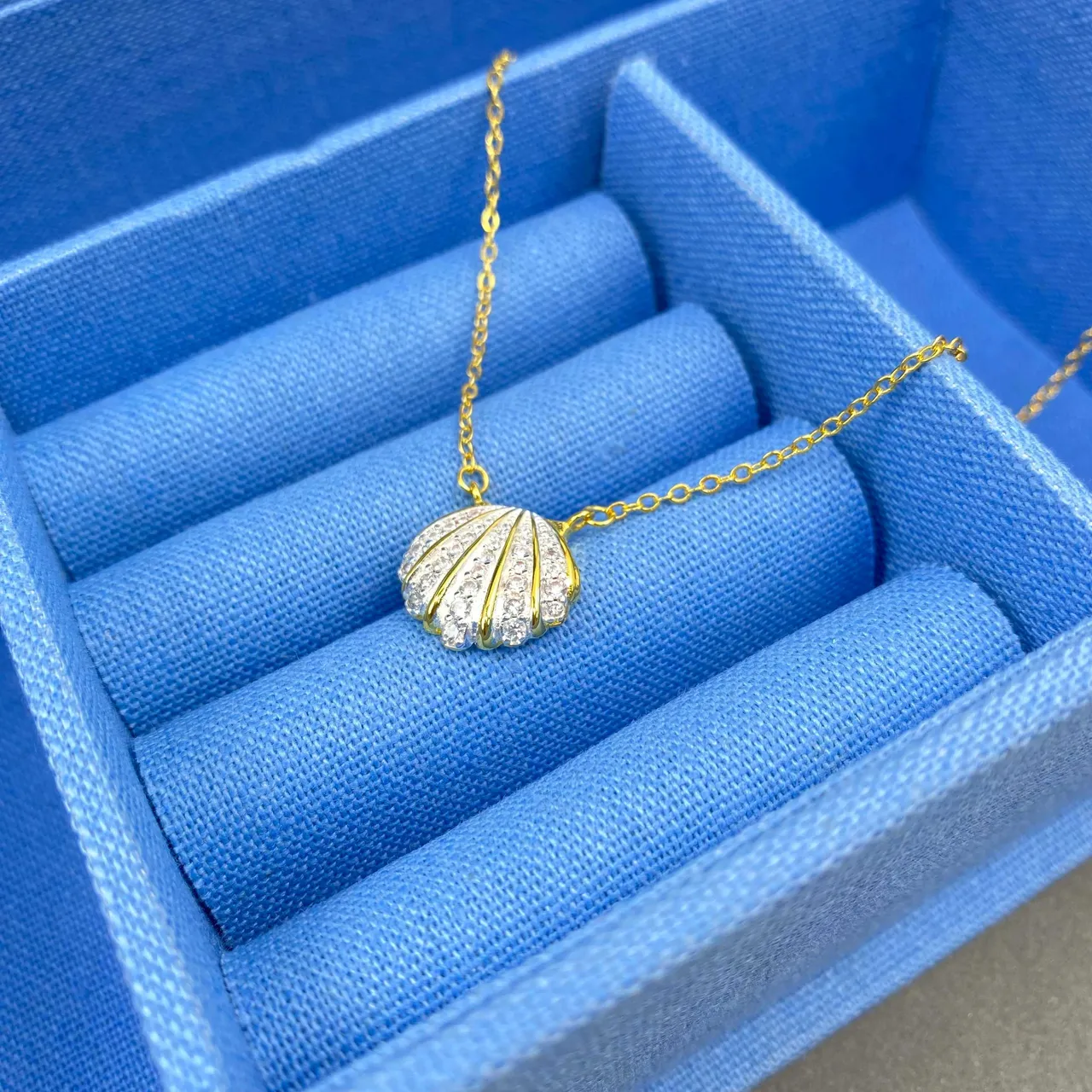 HEFANG Chaîne Or Argent Pavé-Set Pendentif Coquillage Collier 7