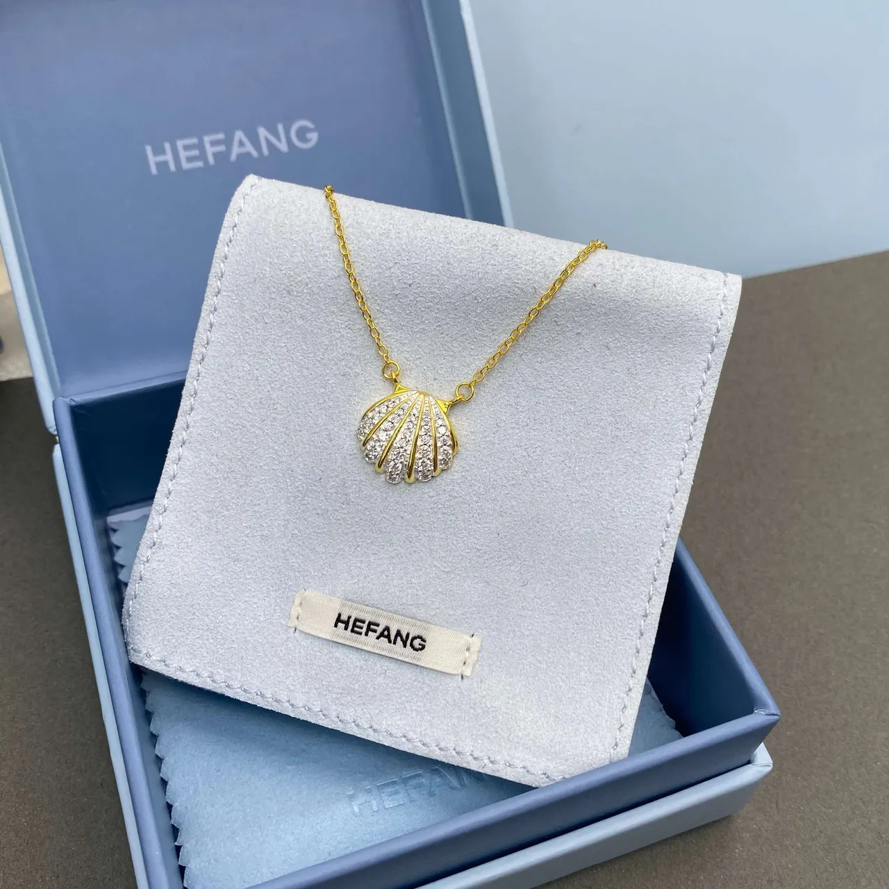 HEFANG Chaîne Or Argent Pavé-Set Pendentif Coquillage Collier 9