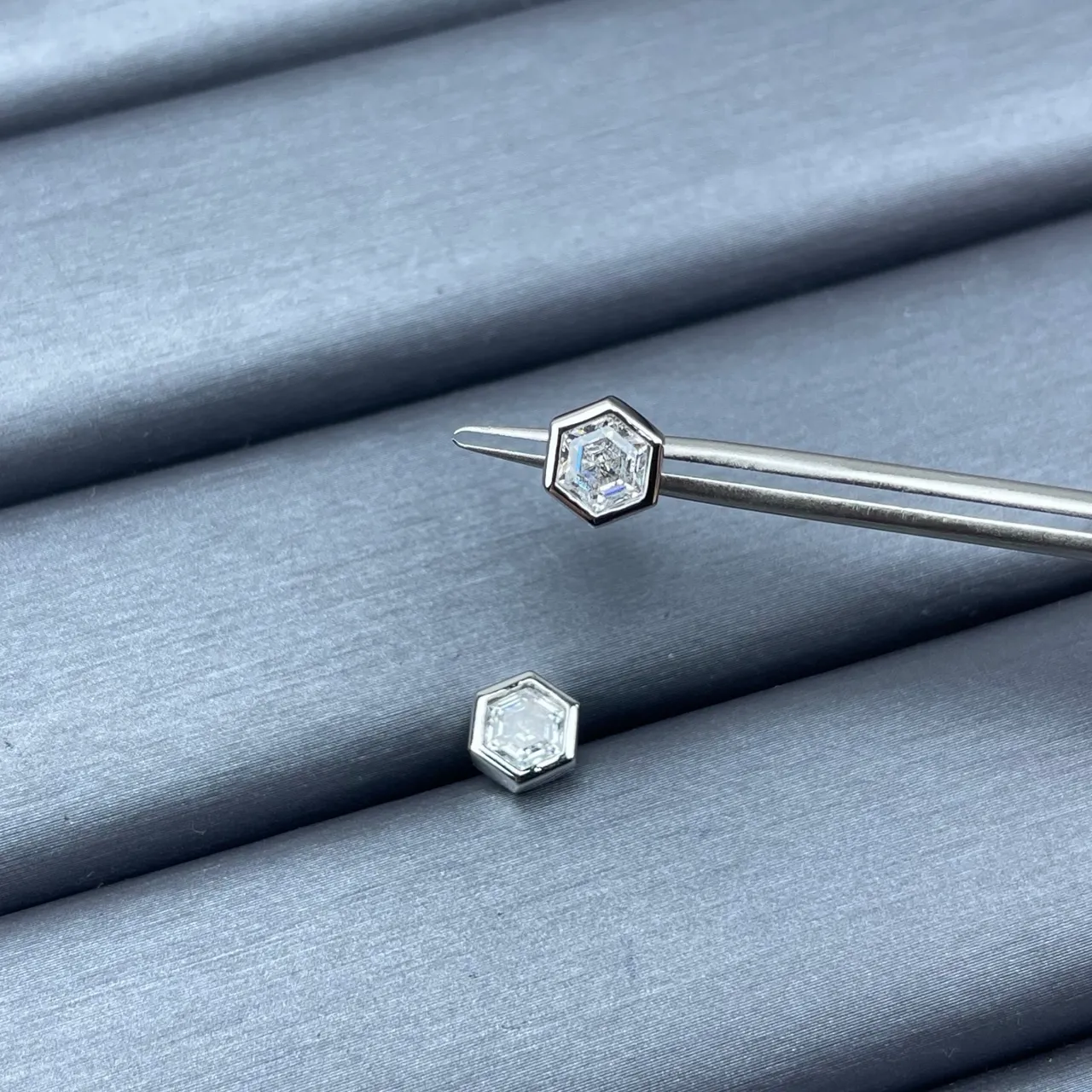 Hexagonal Bezel Faceted Stone Stud Earrings 3
