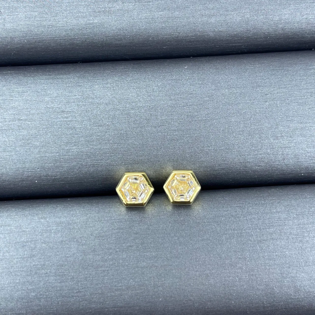 Hexagonal Bezel Faceted Stone Stud Earrings 6