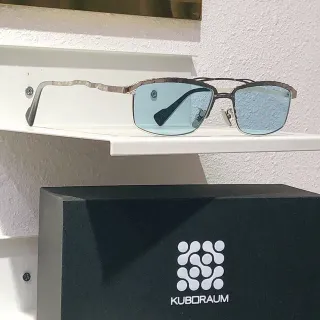 KUBORAUM Blue Silver Rectangular Lens Shape Textured Metallic Temples Optical Glasses