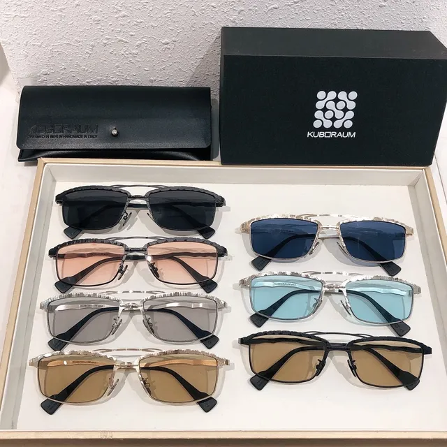 KUBORAUM Azul Plata Forma Rectangular de Lente Textura Metálica Patillas Ópticas Gafas 2