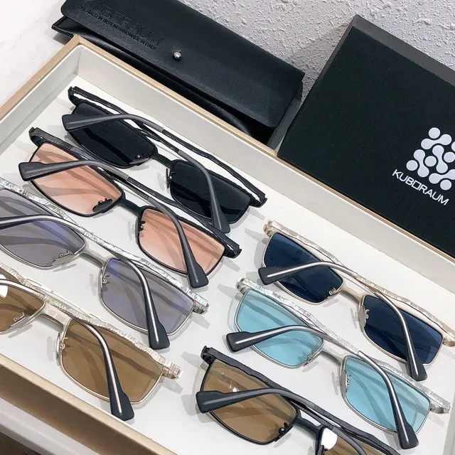 KUBORAUM Azul Plata Forma Rectangular de Lente Textura Metálica Patillas Ópticas Gafas 3
