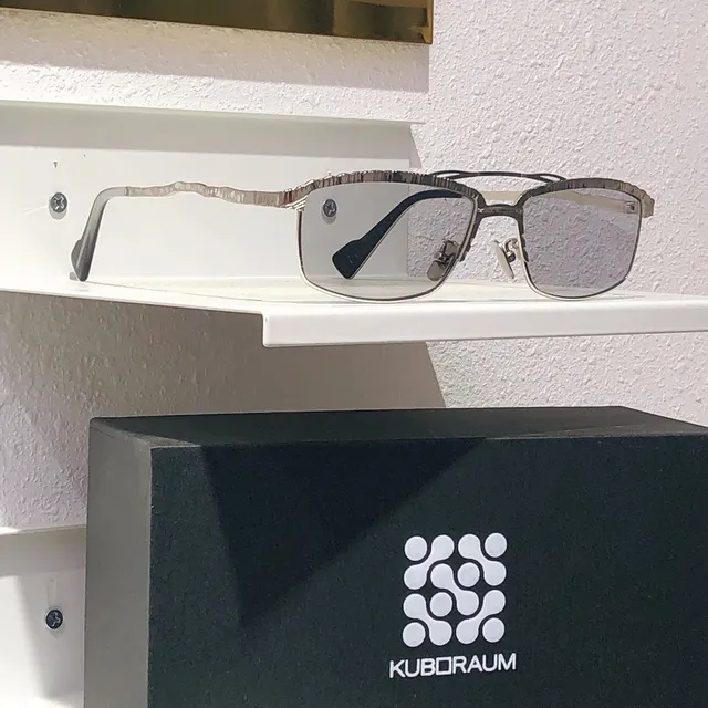 KUBORAUM Azul Plata Forma Rectangular de Lente Textura Metálica Patillas Ópticas Gafas 5