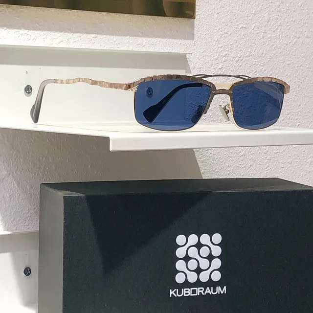 KUBORAUM Azul Plata Forma Rectangular de Lente Textura Metálica Patillas Ópticas Gafas 6