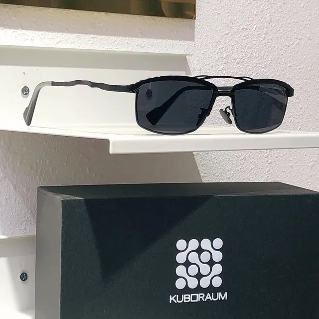 KUBORAUM Azul Plata Forma Rectangular de Lente Textura Metálica Patillas Ópticas Gafas 8