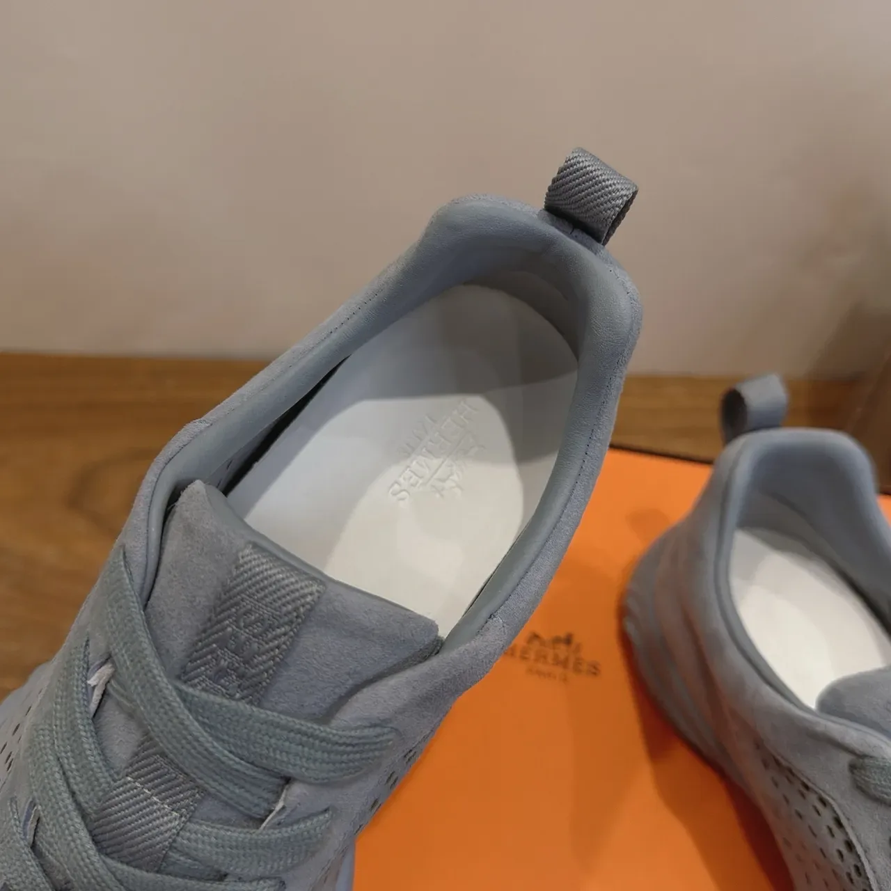 Light Gray Perforated Suede Lifestyle Sneakers 4