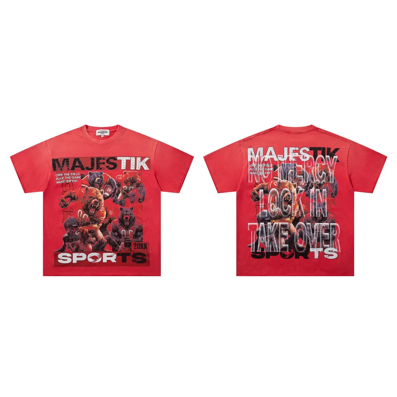 MAJESTIK Graphic Print Red Sports Bear T-Shirt 2
