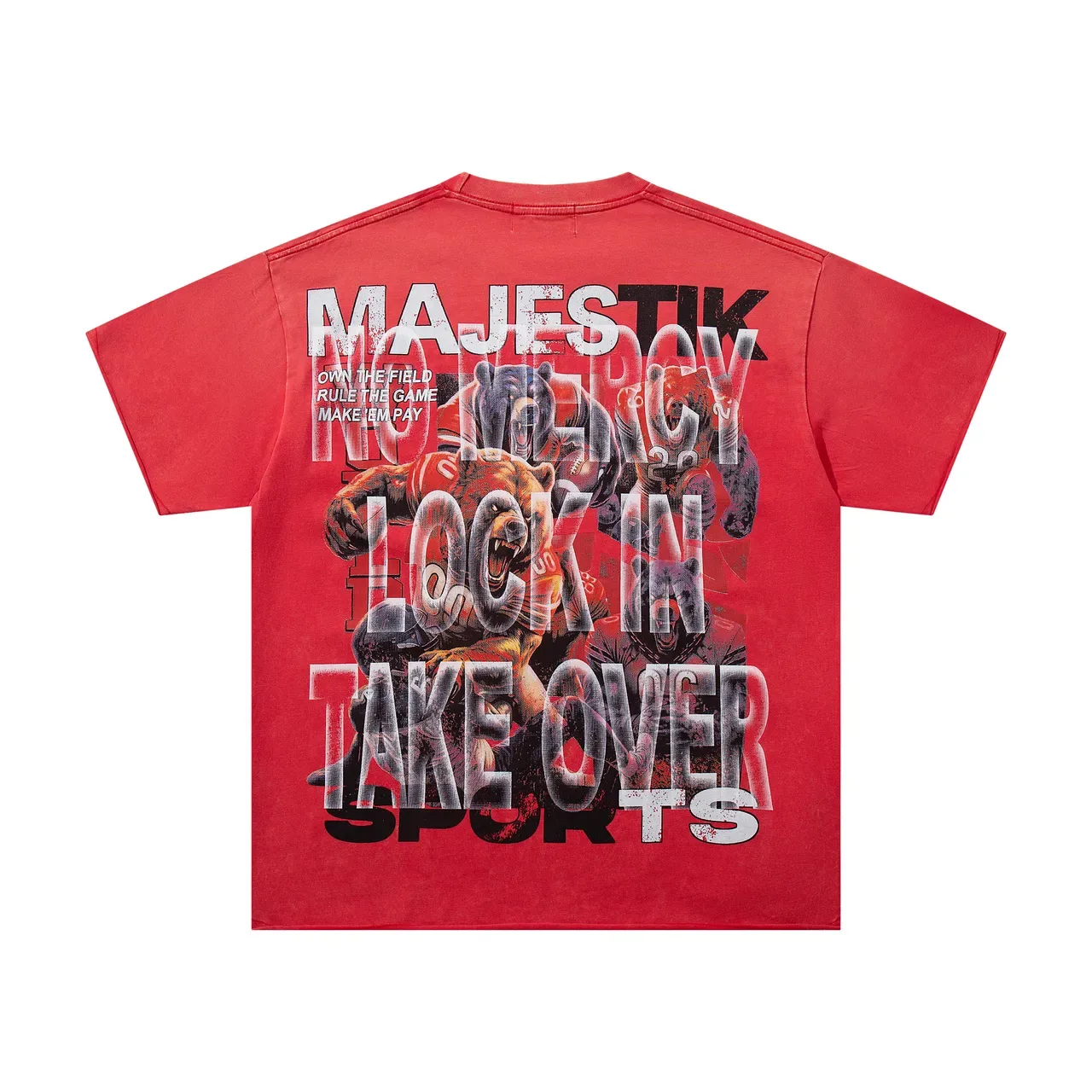 MAJESTIK Graphic Print Red Sports Bear T-Shirt 3