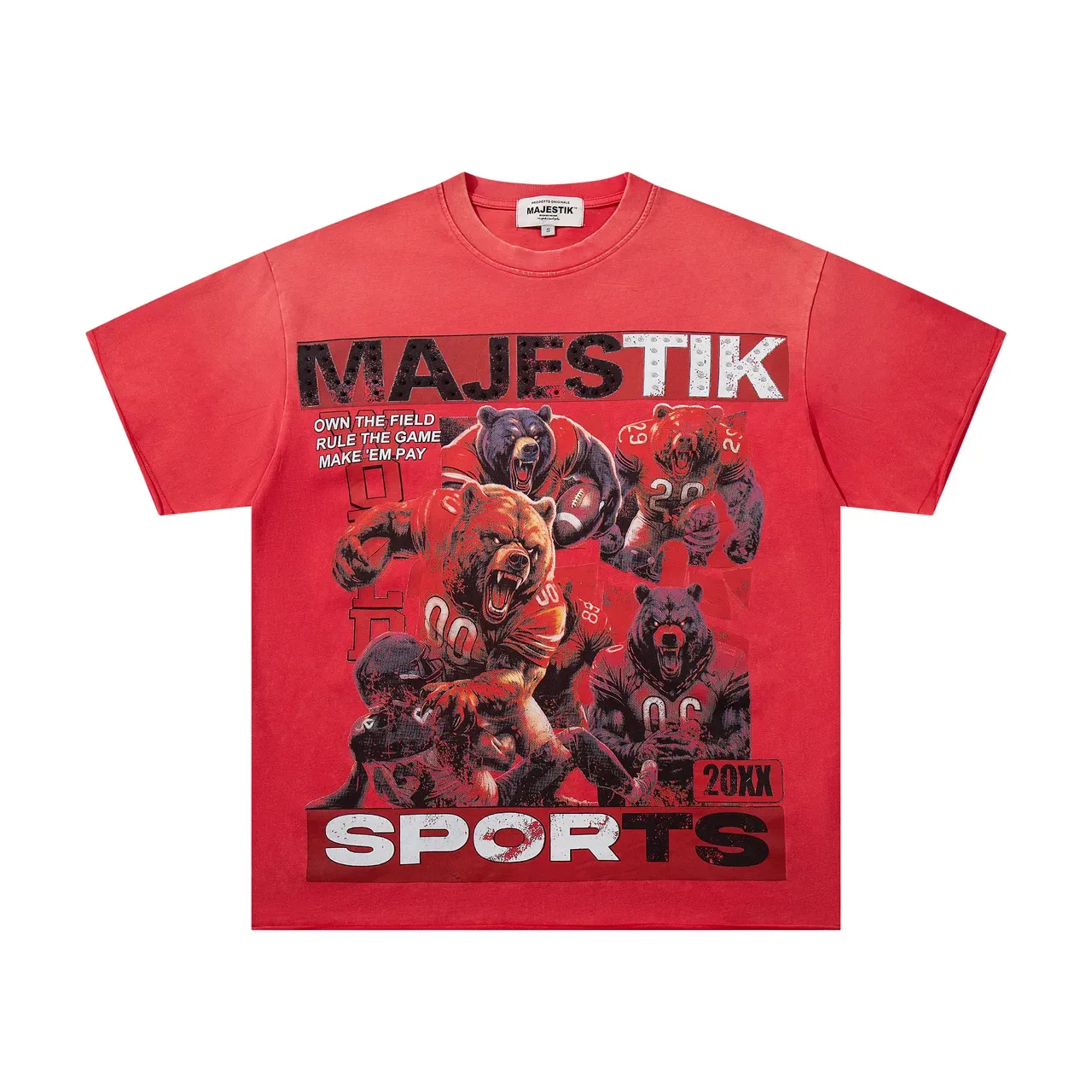 MAJESTIK Graphic Print Red Sports Bear T-Shirt 4